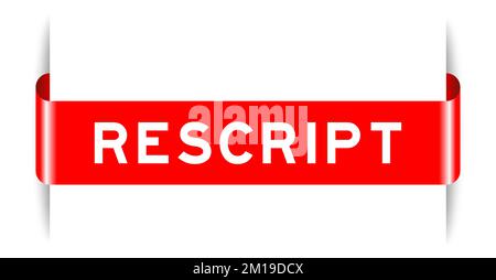 Red color inserted label banner with word rescript on white background Stock Vector
