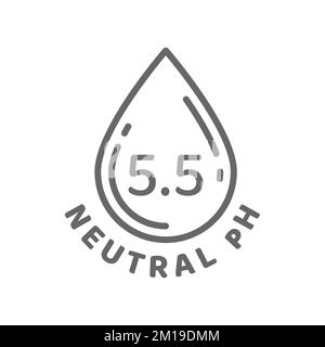 Neutral pH 5,5 vector line label. Water drop and balanced pH outlined badge for cosmetics. Stock Vector