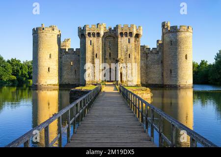 Bodiam Castle with drawbridge and moat - Bodiam Castle 14th-century ...