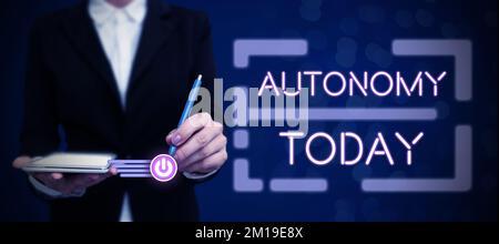 Writing displaying text Autonomy. Word Written on vehicle that can guide itself without human conduction Stock Photo