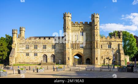 Battle East Sussex North face of Battle Abbey great gatehouse built 1338 and its adjacent precinct wall Battle Sussex England UK GB Europe Stock Photo