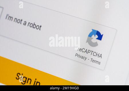 A reCAPTCHA verification on a website requiring the user to show that they're human and not a robot trying to spam or automate data extraction Stock Photo