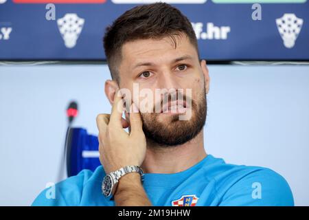 Doha, Qatar. 11th Dec, 2022. Bruno Petkovic speaks during the press conference of the Croatian football team in Doha, Qatar on December 11, 2022. Photo: Igor Kralj/PIXSELL Credit: Pixsell/Alamy Live News Stock Photo