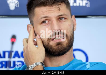 Doha, Qatar. 11th Dec, 2022. Bruno Petkovic speaks during the press conference of the Croatian football team in Doha, Qatar on December 11, 2022. Photo: Igor Kralj/PIXSELL Credit: Pixsell/Alamy Live News Stock Photo