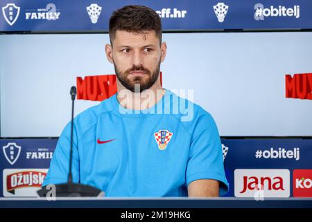 Doha, Qatar. 11th Dec, 2022. Bruno Petkovic speaks during the press conference of the Croatian football team in Doha, Qatar on December 11, 2022. Photo: Igor Kralj/PIXSELL Credit: Pixsell/Alamy Live News Stock Photo