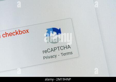 A reCAPTCHA verification on a website requiring the user to show that they're human and not a machine trying to spam or automate data extraction Stock Photo