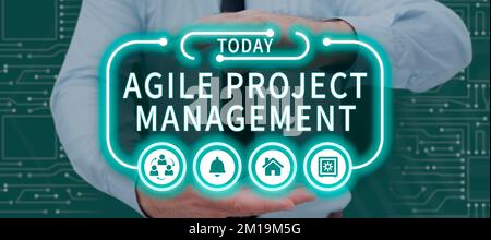 Writing displaying text Agile Project Management. Word for management methodology from traditional to modern technology Stock Photo