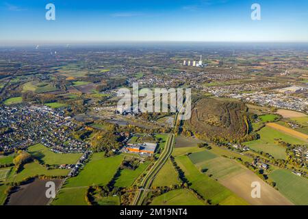 Aerial view, Kissinger Höhe slagheap as well as Ost colliery Heinrich Robert with Hammerkopfturm and CreativRevier Hamm and in the background the RWE Stock Photo