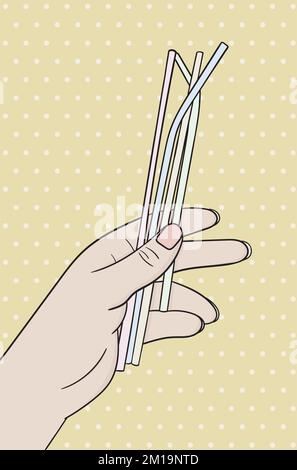 Hand holding the drinking straws vector pastel illustration Stock Vector