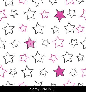 Hand drawn pink and black stars seamless pattern Stock Vector