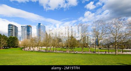 Bellevue, WA, USA - March 31, 2022; Bellevue skyline and the Downtown Park in springtime Stock Photo