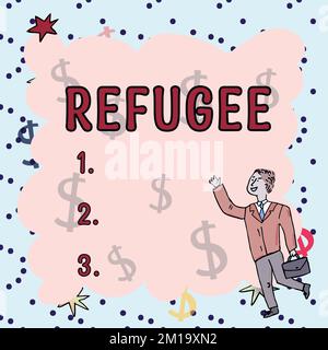 Inspiration showing sign Refugee. Word Written on refer to movements of large groups of displaced people Stock Photo