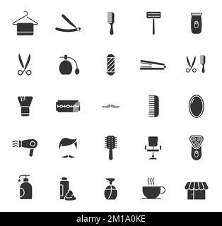 barber shop glyph vector icons isolated on white Stock Vector Image ...