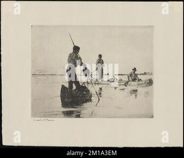 Two canoes , Canoes, Bodies of water. Frank W. Benson (1862-1951). Prints and Drawings Stock Photo