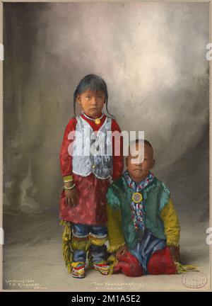 Two Young Warriors, Assiniboine , Indians of North America, Assiniboine Indians, Trans-Mississippi and International Exposition 1898 : Omaha, Neb.. Photographs of the American West Stock Photo