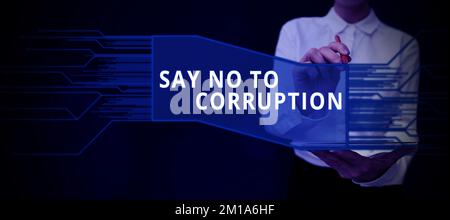 Conceptual display Say No To Corruption. Word Written on Introducing decentralized money exchange Stock Photo