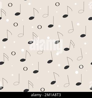 Seamless pattern with brown tiny musical notes with light background. Stock Photo