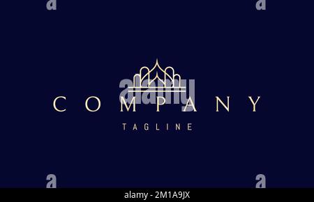 Vector golden logo on which an abstract image of a palace with arches in a linear style. Stock Vector
