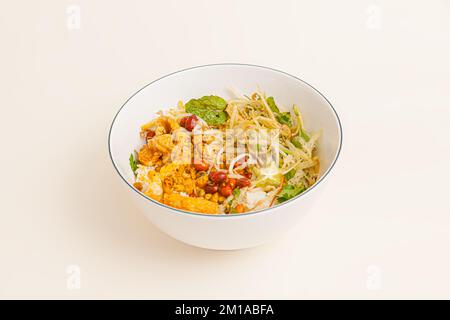 Com hen, Vietnamese rice dish with baby basket clams rice, Vietnamese food isolated on white background, perspective view Stock Photo