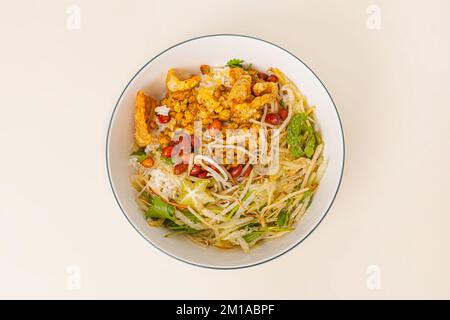 Com hen, Vietnamese rice dish with baby basket clams rice, Vietnamese food isolated on white background; top view Stock Photo