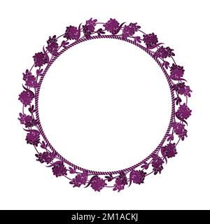 Round frame of rope with branch and flower of lavender. Vector illustration on a white background. Stock Vector