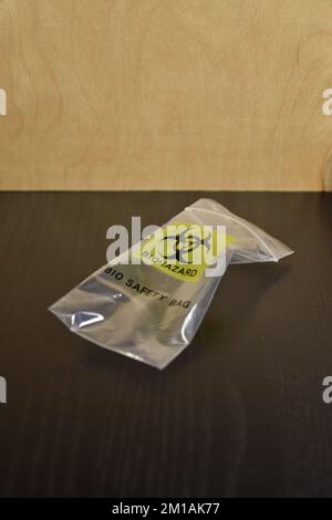 Empty biohazard plastic bio safety bag Stock Photo