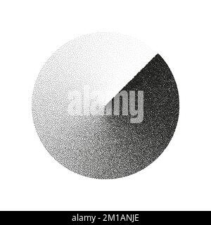 Round shaped dotted object, stipple elements. Fading gradient. Stippling, dotwork drawing, shading using dots. Pixel disintegration, halftone effect Stock Vector