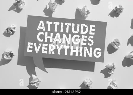 Text caption presenting Attitude Changes Everything. Word for Positive behavior achieve the business goal Stock Photo