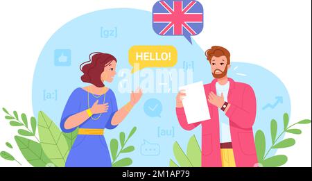 Foreigner teacher. Multilingual philology education, english instructor learn writing and speak in online school or university, languages understanding vector illustration of education language Stock Vector