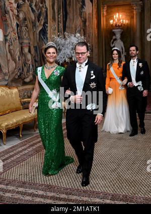 Crown Princess Victoria and Prince Daniel attend the King's dinner for the Nobel laureates at the Royal Palace in Stockholm, Sweden, 11 December 2022. Stock Photo