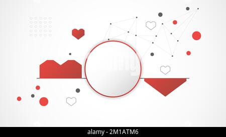 white red circle technology heart background abstract. technology with line digital, dna, red heart, dot, hi-tech, grey, science, vector. circle tech Stock Vector
