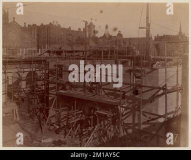 View of Courtyard, construction of the McKim Building , Public libraries, Building construction, Boston Public Library Stock Photo