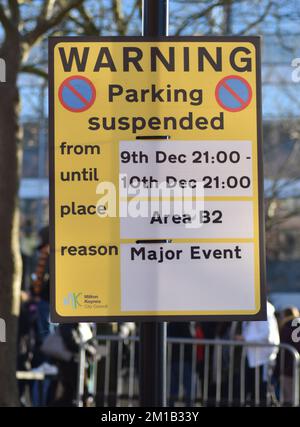 Yellow Parking suspension notice sign. UK. No waiting No loading at any
