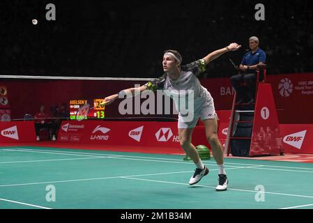 Bangkok, Thailand. 11th Dec, 2022. Viktor Axelsen of Denmark plays against Anthony Sinisuka Ginting of Indonesia during the Badminton Men's single Final match in the HSBC BWF World Tour Finals 2022 at Nimibutr Stadium. Viktor Axelsen won over Anthony Sinisuka Ginting 2-0 (21-13, 21-14). (Photo by Peerapon Boonyakiat/SOPA Images/Sipa USA) Credit: Sipa USA/Alamy Live News Stock Photo