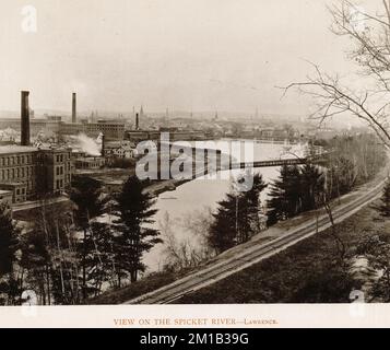 View on the Spicket River, Lawrence , Cityscapes, Rivers, Factories, Railroad tracks, Art Work of Lawrence and Vicinity Photograph Collection Stock Photo