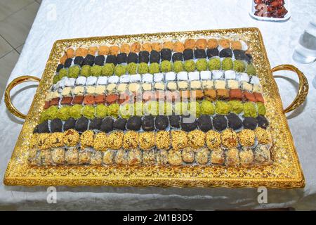 mix Arabian sweets middle eastern delicious dessert Arabic culture special bakery baklava snacks Stock Photo