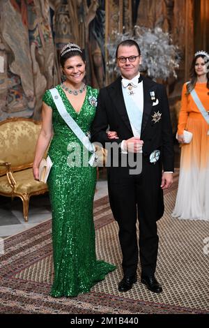 Crown Princess Victoria and Prince Daniel attend the King's dinner for the Nobel laureates at the Royal Palace in Stockholm, Sweden, 11 December 2022. Stock Photo