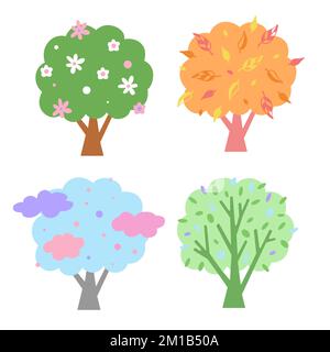 Vector illustration in pastel colors. Seasons trees at different times of year Stock Vector