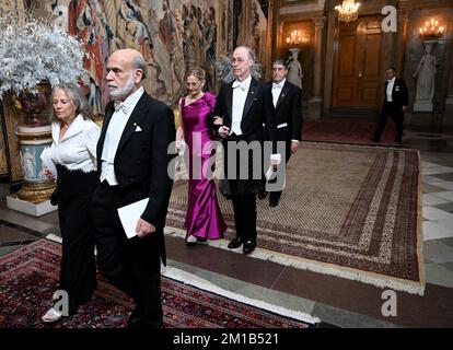 Nobel laureates in Economic Sciences Ben S. Bernanke with his wife  Anna Friedmann Bernanke, Douglas W. Diamond with his wife Elizabeth B. C. Diamond Stock Photo