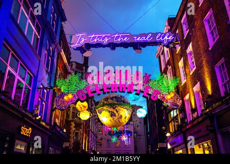 Festive Christmas decorations at Carnaby Street, London, UK Stock Photo