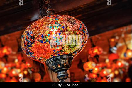 Oriental lamps shop as an abstract ethnic background. Stock Photo