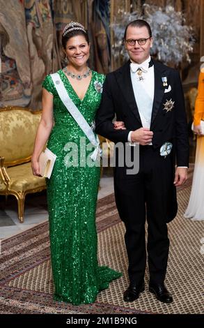 Crown Princess Victoria and Prince Daniel attend the King's dinner for the Nobel laureates at the Royal Palace in Stockholm, Sweden, 11 December 2022. Stock Photo