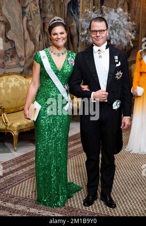 Crown Princess Victoria and Prince Daniel attend the King's dinner for the Nobel laureates at the Royal Palace in Stockholm, Sweden, 11 December 2022. Stock Photo