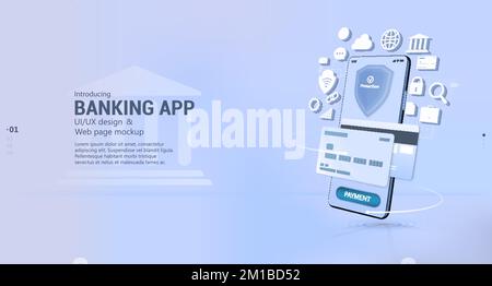 Online banking application with reliable protection. Online payments Stock Vector