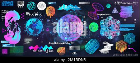 Science elements and geometric shapes, spheres. Quantum Mechanics Stock Vector