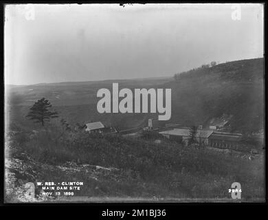 Wachusett Reservoir, main dam site, from the east, in Boylston Street, Clinton, Mass., Nov. 13, 1899 , waterworks, reservoirs water distribution structures, dams, construction sites Stock Photo