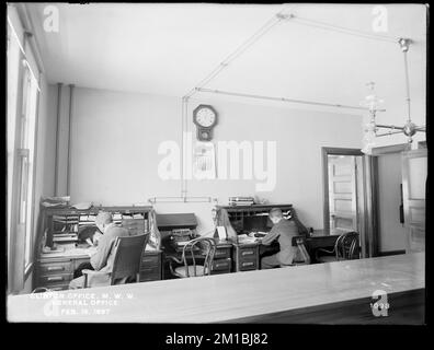 Wachusett Reservoir, Metropolitan Water Works office, general office, Clinton, Mass., Feb. 16, 1897 , waterworks, offices work spaces Stock Photo