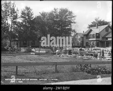 Wachusett Reservoir, Metropolitan Water Works office, corner of Walnut and Prospect Streets, Clinton, Mass., Oct. 1, 1896 , waterworks, office buildings, construction sites Stock Photo