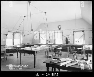 Wachusett Reservoir, Metropolitan Water Works office, main drafting room, Clinton, Mass., Feb. 16, 1897 , waterworks, offices work spaces Stock Photo