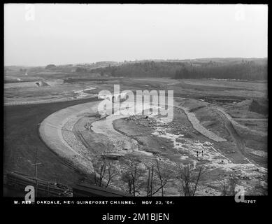 Wachusett Reservoir, new Quinapoxet River Channel, Oakdale, West Boylston, Mass., Nov. 23, 1904 , waterworks, reservoirs water distribution structures, construction sites Stock Photo